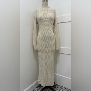 Nasty Gal Long Sleeve Open Back Crochet Maxi Beach Dress Size L Boho Chic Resort